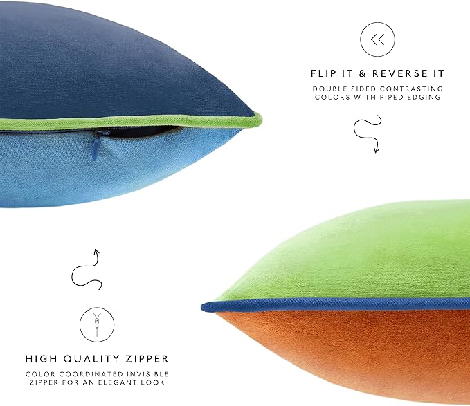 MONDAY MOOSE Decorative Throw Pillow Covers Cushion Cases, Set of 4 Soft Velvet Modern Double-Sided Designs, Mix and Match for Home Decor, Pillow Inserts Not Included (18x18 inch, Blue/Orange)