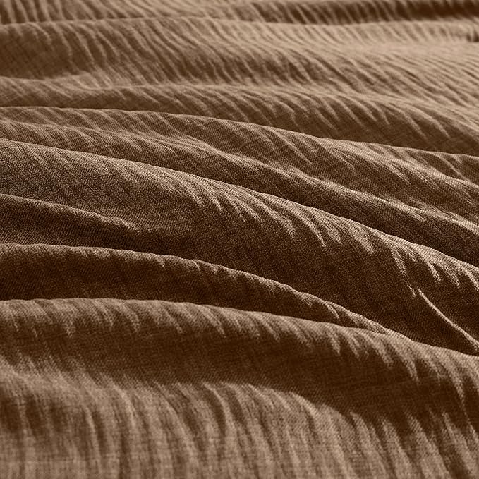 Geniospin Brown Full Comforter Set - 7 Pieces Comforter Full Size, Solid Bedding Set for All Season, Textured Bed in a Bag with Sheets