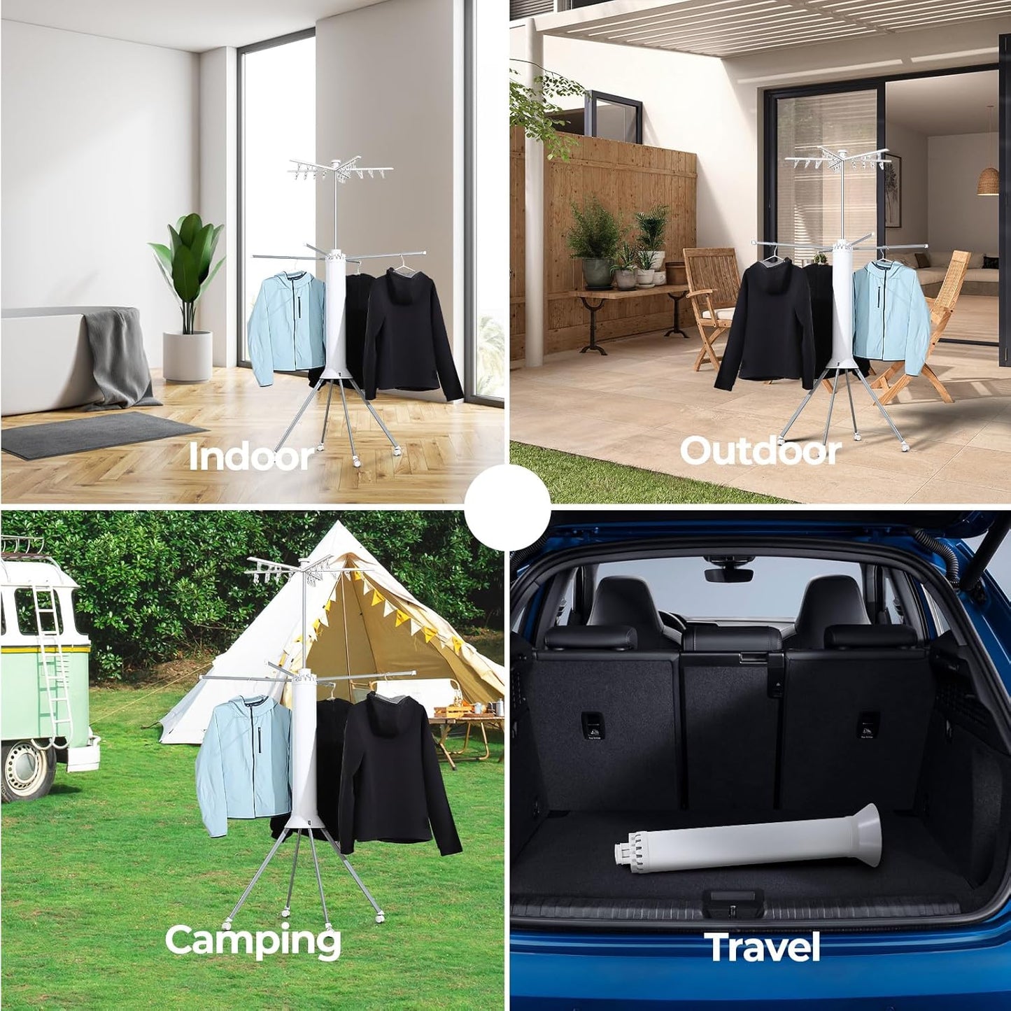 4-Legged Clothes Drying Rack Foldable,Octopus-Shaped Portable Laundry Drying Rack,Outdoor and Indoor Collapsible Drying Rack with 4 Pulleys,2 Tier - NestledHome