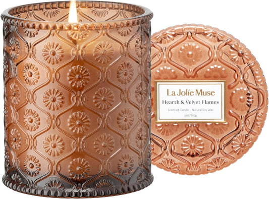 LA JOLIE MUSE Hearth & Velvet Flames Candle - Saffron, Clove, Vanilla | 6 oz Natural Soy Wax | 40 Hours Clean Burn | Elegant Home Décor | Gift-Ready for Hosts & Gatherings - NestledHome