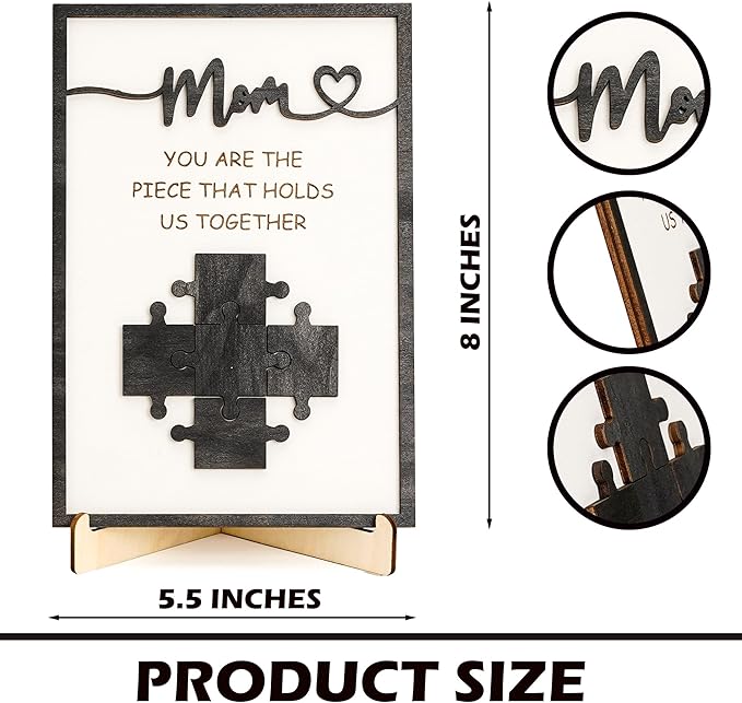 Mom You are The Piece that Holds Us Together Wooden Decor Sign, Personalized for Mom, Custom Family Name Puzzle Plaque, Mothers Day Sign Gift, Unique Home Keepsake