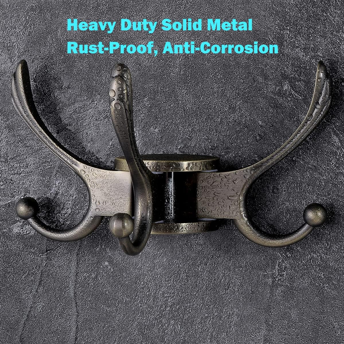 Swivel Coat Hook 2 Pack Heavy Duty Space Saving Towel Rope Hook Wall Mount Triple Swing Arms for RV Bathroom Kitchen Garage,Rustic Bronze - NestledHome