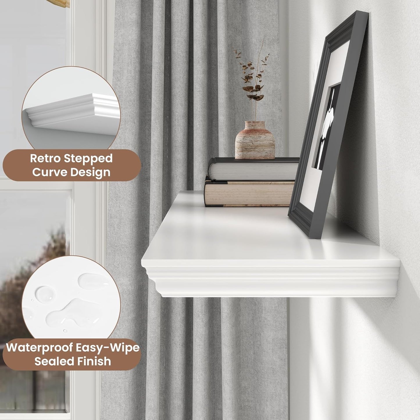 Floating Shelves for Wall, 48 Inch Long Wall Mounted White Hanging Shelf for Kitchen, Living Room, Office, Bedroom, Bathroom, Retro Vintage Wood Bookshelf for House Decor - NestledHome