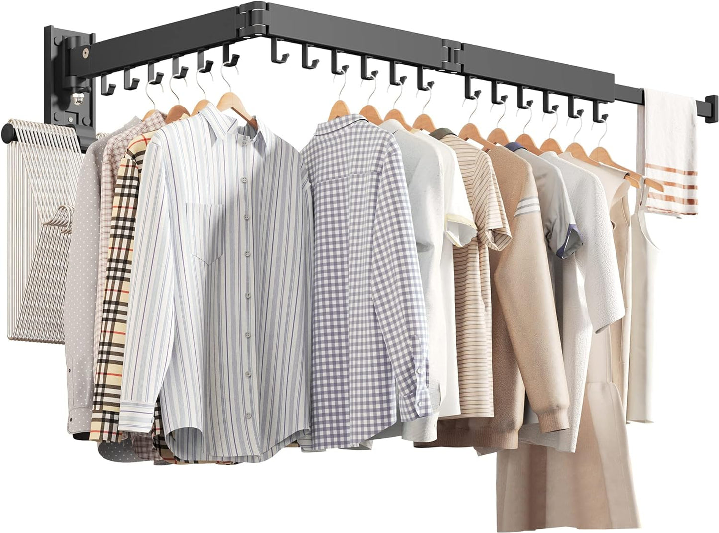 Wall Mounted Clothes Hanger,Clothes Drying Rack,Laundry Drying Rack,Drying Rack Clothing,Laundry Hanger Rack,Retractable Dryer Racks,Collapsible, Aluminum,can be Fold Upward & Left & Right - NestledHome