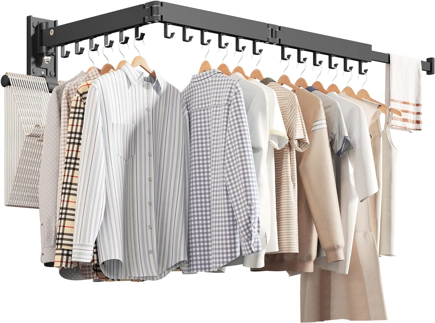 Wall Mounted Clothes Hanger,Clothes Drying Rack,Laundry Drying Rack,Drying Rack Clothing,Laundry Hanger Rack,Retractable Dryer Racks,Collapsible, Aluminum,can be Fold Upward & Left & Right - NestledHome