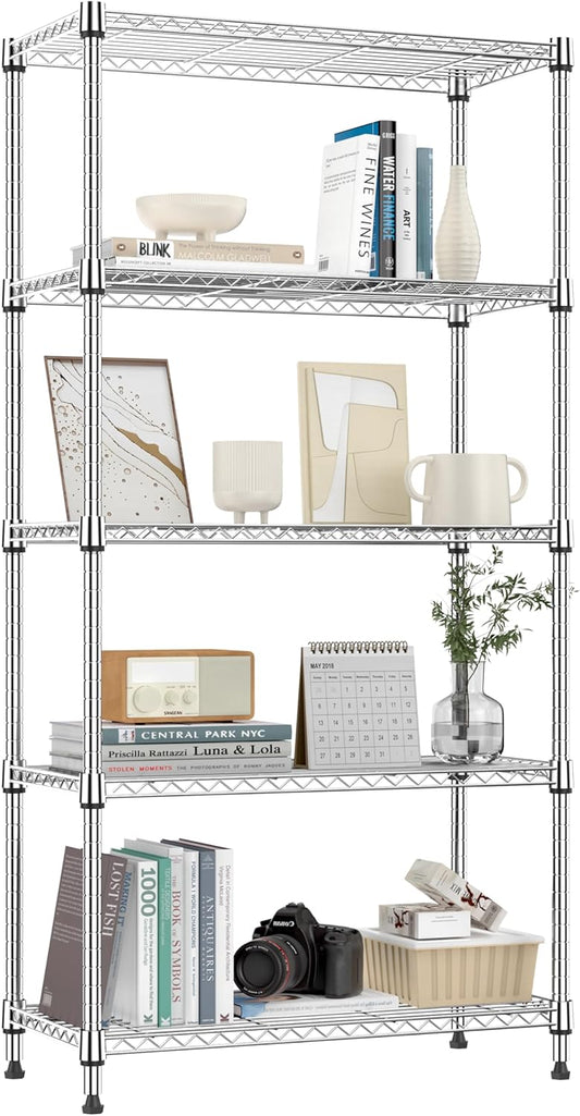1250 lbs 5 Tier Shelf Metal Storage Shelves Shelving Wire Rack Heavy Duty Closet Organizers for Garage Kitchen Bathroom Laundry Chrome 13.8" D x 29.5" W x 59.5" H - NestledHome