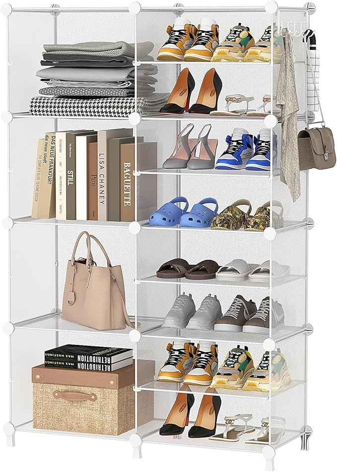 AWTATOS Closet Organizer 8 Cube Storage Shelves Clothes Organizers Closet Storage Stackable Cubby Shelving for Closet Bedroom Living Room Office, Transparent Twill