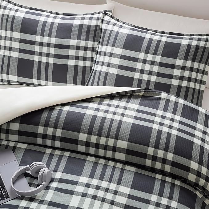 UGG 32545 Leonora Twin XL 2-Piece Comforter Set Prewashed for Extra Comfort Soft Box Stitch Design for Even Fill Distribution Easy Care Comforter and 1 Pillow Sham Bedding Set, Twin, Ocean Plaid