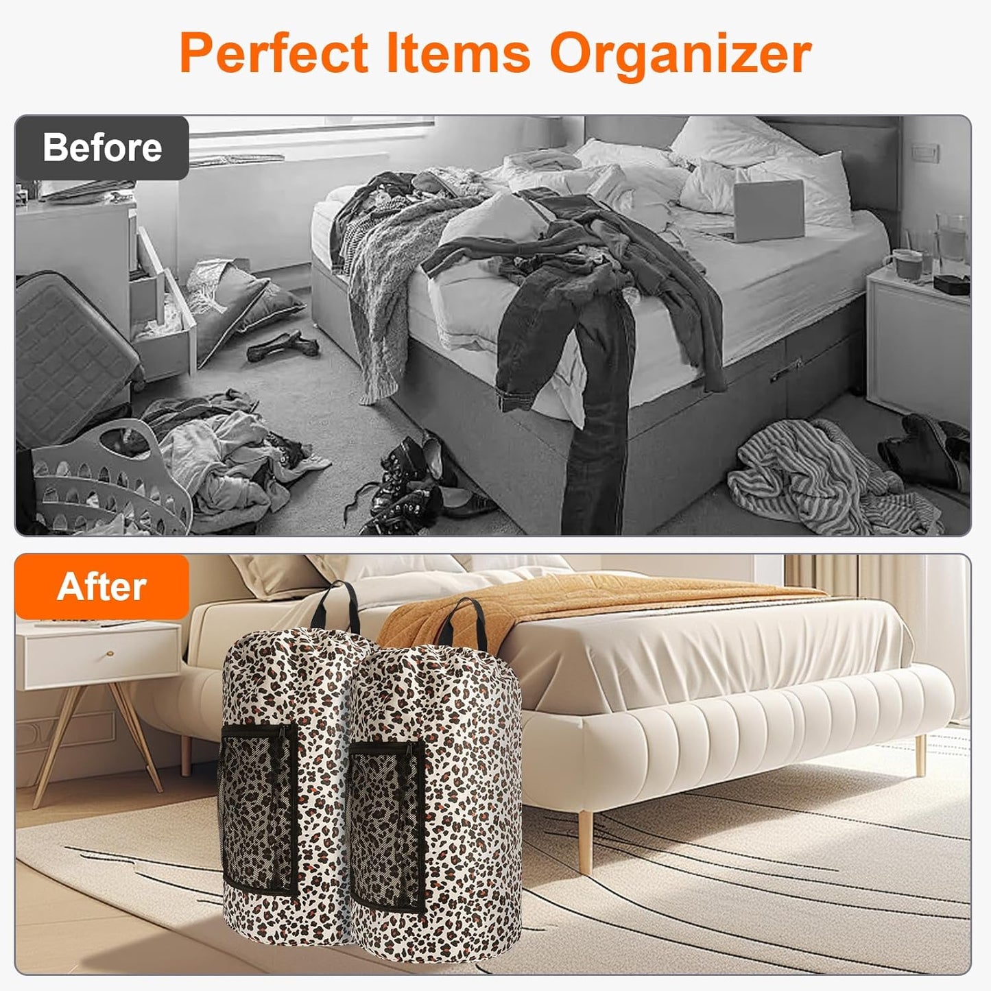 Laundry Bag Backpack Durable Laundry Bag with Shoulder Straps and Mesh Pockets Portable Laundry Dirty Clothes Hamper Bag for College Dorm (Leopard Print) - NestledHome