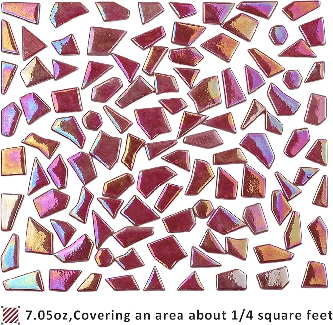 Youway Style Iridescent Glass Mosaic Tiles for Crafts Bulk,200g Red Broken Mosaic Glass Pieces for Garden Crafts Kits,DIY Mosaic Art Decor