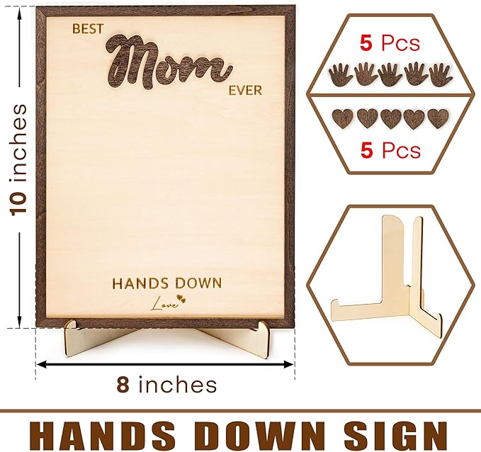10" Custom Mothers day gifts for mom from daughter/son - Best Mom Ever Hands Down Sign – Gifts for Mom from kids - Diy mothers day Handprint Gift from Kids, Personalized Best mom ever gifts