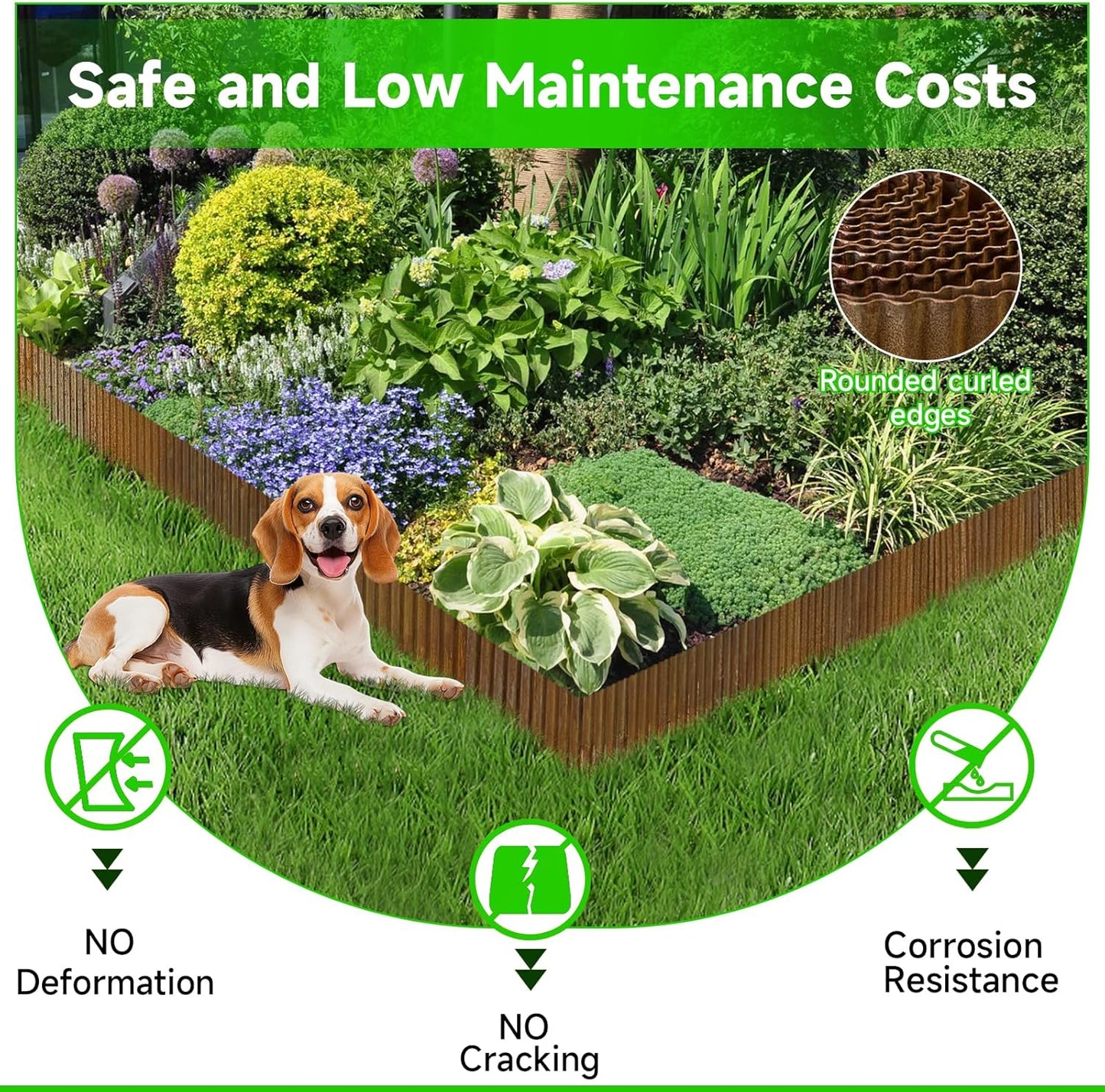 Corrugated Garden Edging,10"×20Ft Pre-Rusted Landscape Edging & Lawn Edging Border,Metal Garden Border for Flower Beds,Garden,Lawn,Raised Beds & Tree Surrounds