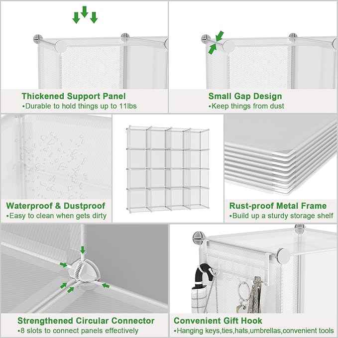 C&AHOME Cube Storage Organizer, 16-Cube Shelves Units, Plastic Storage Cubes, DIY Closet Organizer, Modular Closet Storage Shelf Ideal for Home, 48.4" L × 12.4" W × 48.4" H Transparent Twill UPCS16T
