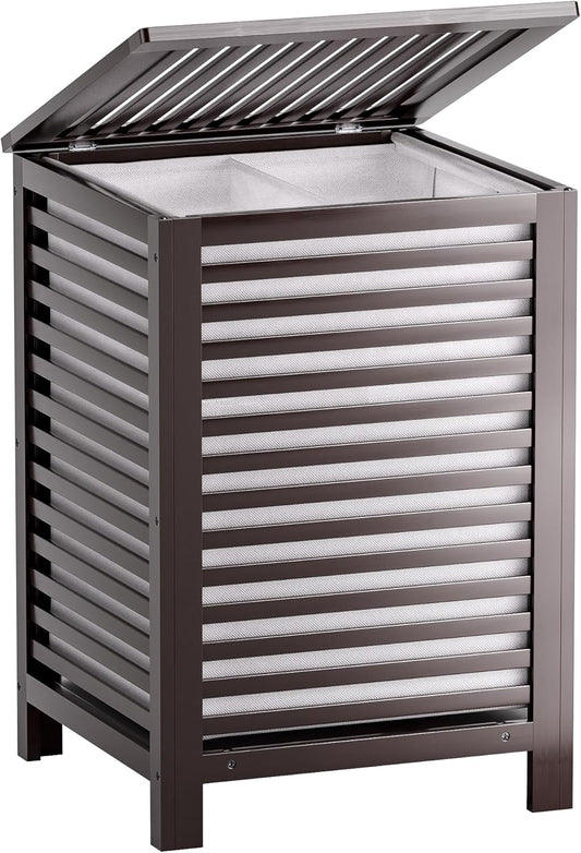 SMIBUY Double Laundry Hamper with Lid, 120L Bamboo Laundry Basket with Removable Liner Bag, 2-Section Clothes Divider Laundry Sorter for Laundry Room, Bathroom, Bedroom (Dark Brown) - NestledHome