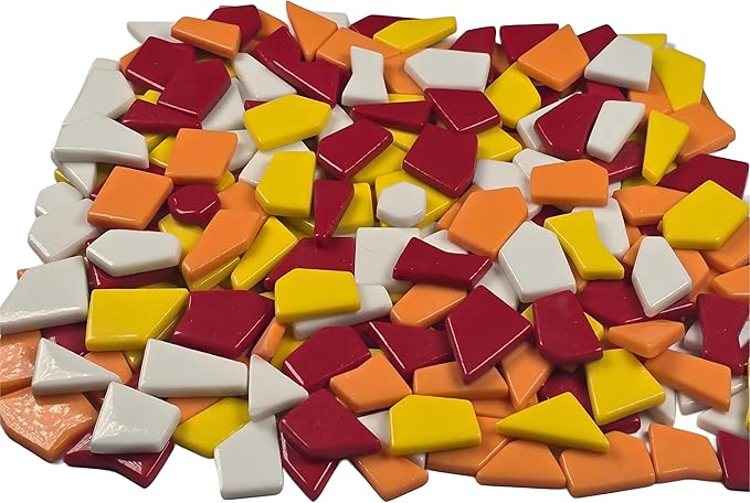 Irregular Glass Mosaic Tiles Bulk 500g Glossy and Iridescent Mosaic Glass Tiles for DIY Projects and Arts and Crafts Solid Colors and Mixes (Glossy Red, Orange & Yellow Mix)