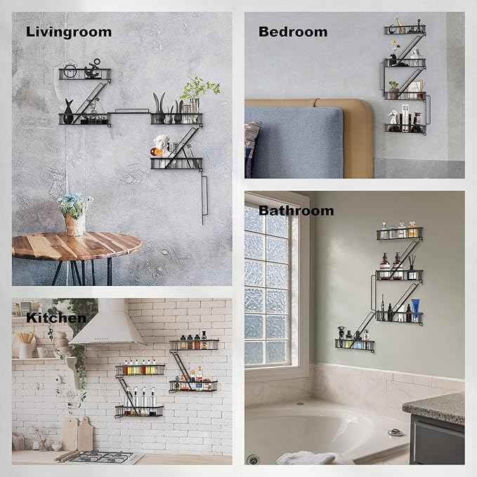 Fire Escape Wall Shelf 4 Tier - NYC Decorative Floating Shelf Black Metal Book Shelves for Home Office Apartment Organizer and Display