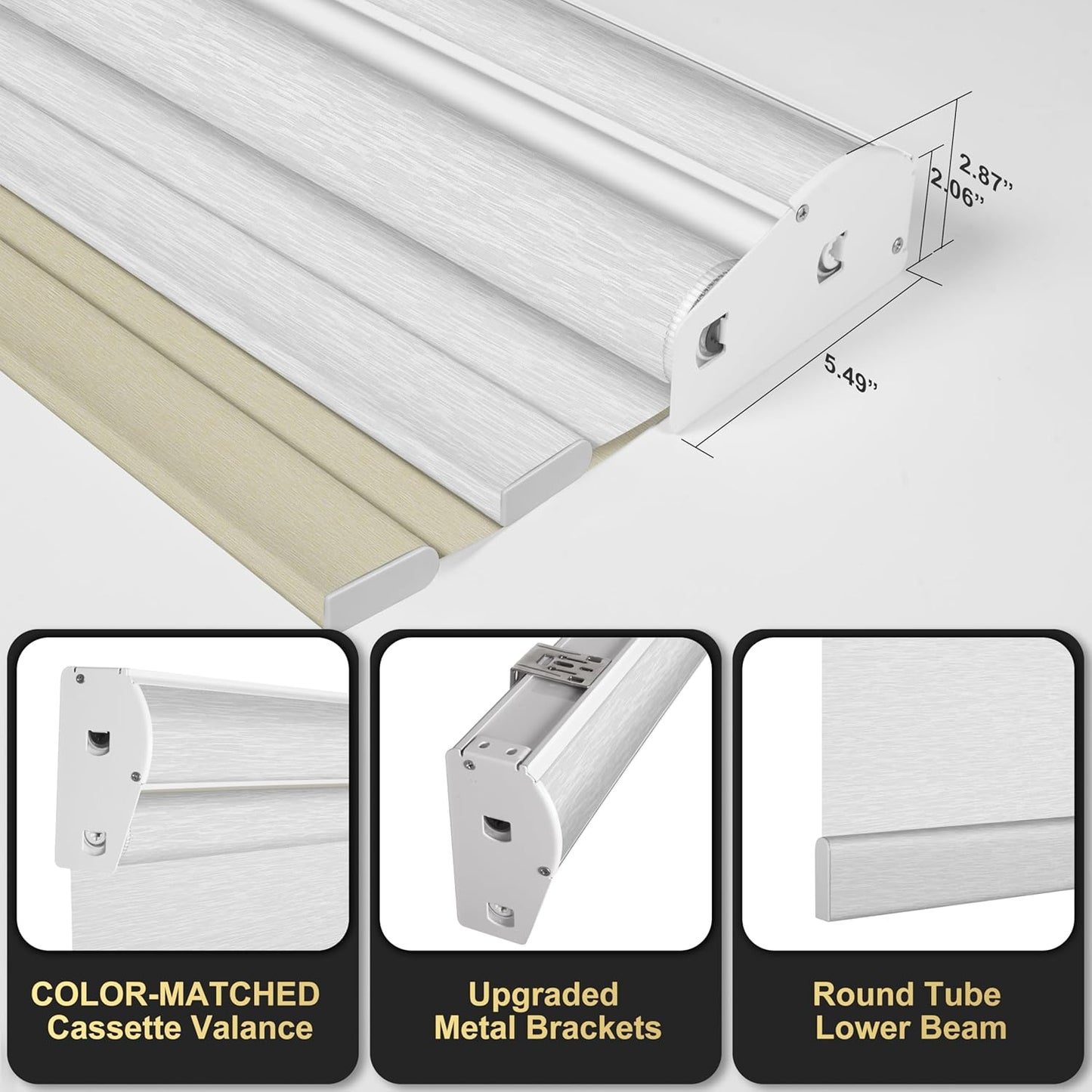 BERISSA Cordless Dual Roller Shades With Cassette Valance, Blackout and Light Filtering, Day and Night for Home Office Door - Beige and White, 41 W x 72" H