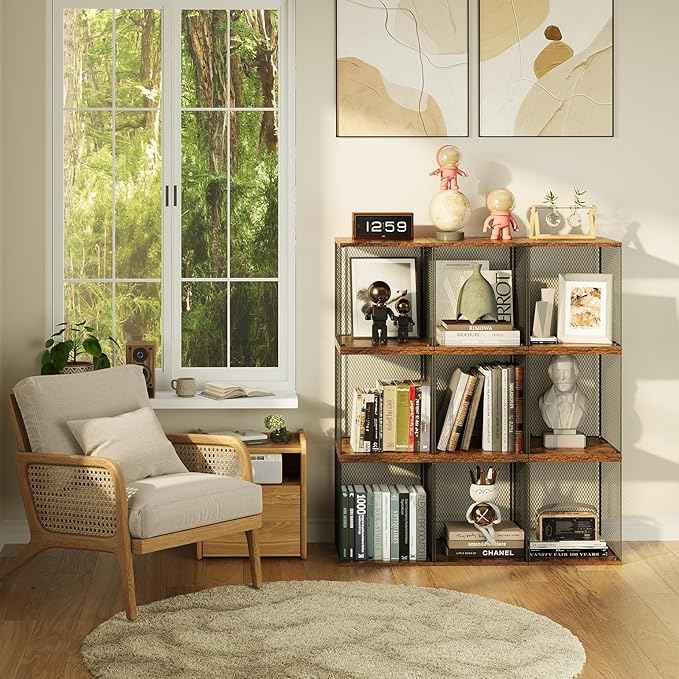 Dmevkic 2 Cube Organizer Bookshelves DIY Variable Stackable Cube Storage Organizer for Kid Bedroom,Living Room,Small Bookshelf Black Brown Wooden,No Vinyl Storage