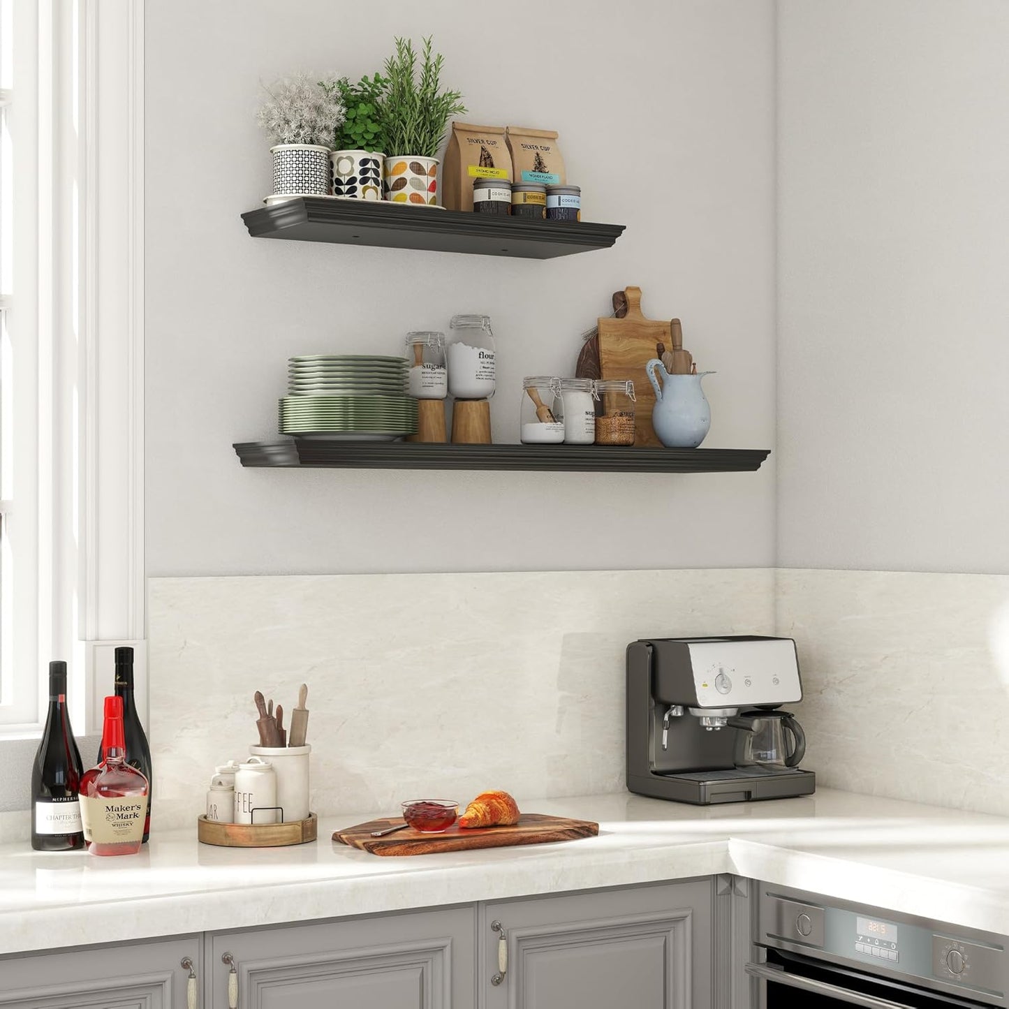 Floating Shelves for Wall, 24 Inch Long Wall Mounted Black Hanging Shelf for Kitchen, Living Room, Office, Bedroom, Bathroom, Retro Vintage Wood Bookshelf for House Decor - NestledHome