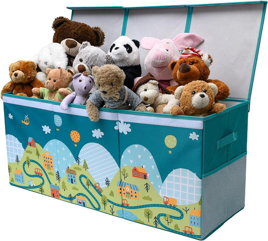 Extra Large Toy Storage Organizer with Lid - Sturdy, Collapsible Toy Chest Storage Box with Cute Design - Toys Bin with Dividers for Kids, Boys, Girls, Nursery, Bedroom, Play room 37"x16"x14" - NestledHome