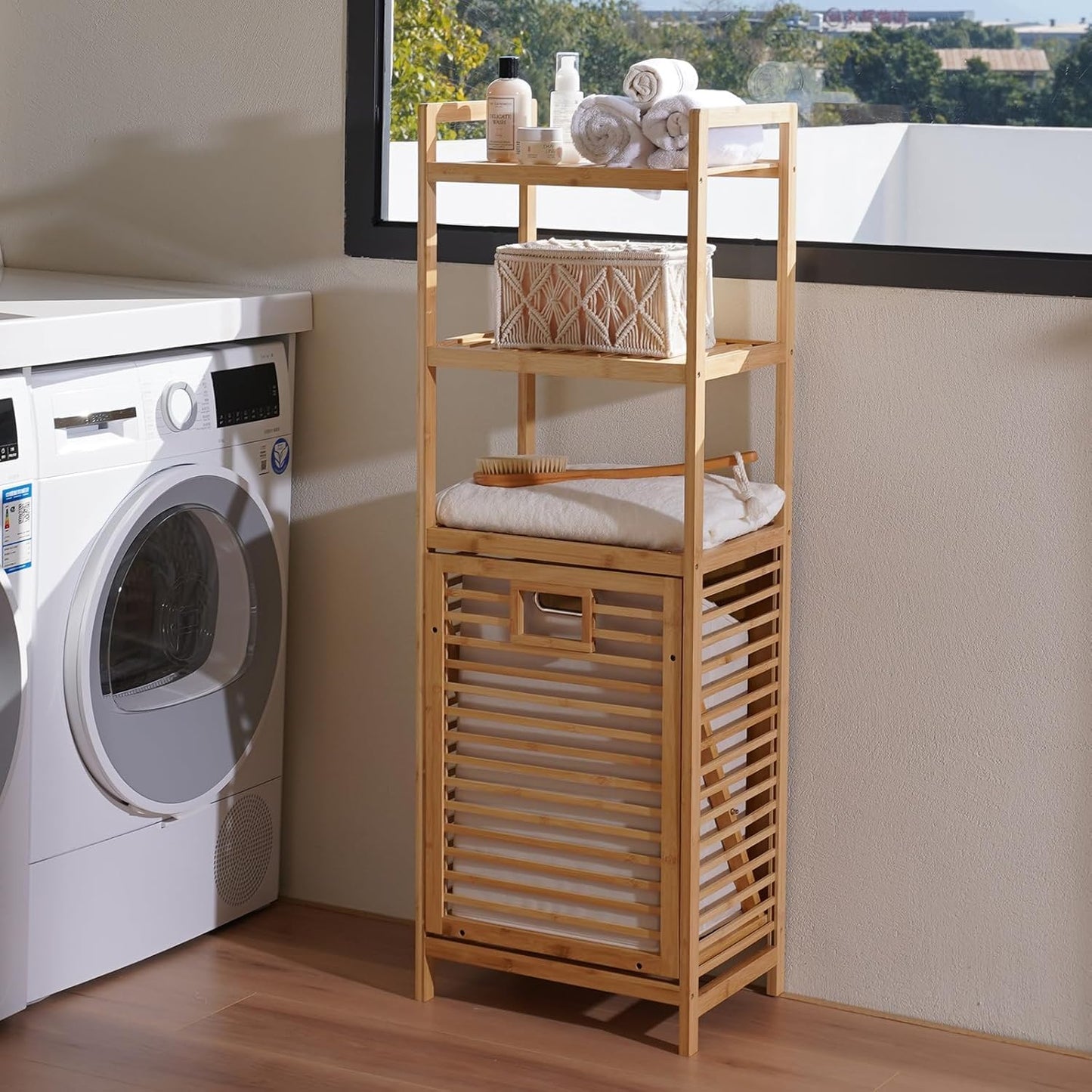 Laundry Hamper with 3 Tier Shelves & Tilt Out Basket, Laundry Baskets Organizer Hampers Bathroom Storage Shelf for Laundry Room, Bathroom, Guest Room (3-Tier Small) - NestledHome