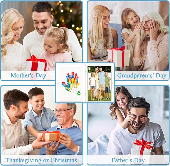 TourKing Family Handprint Kit, Diy Baby Hand & Footprint Wooden Keepsake Frame, With Non-Toxic Baby-Safe Paints, Gift Ideas For New Parents Grandparents, Father's Day Mother's Day Anniversary (White