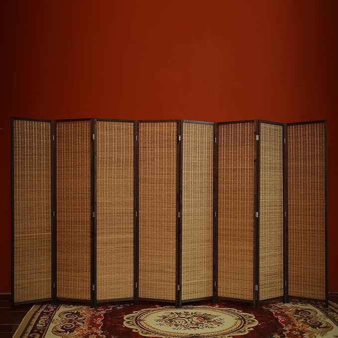 8 Panel Bamboo Room Divider and Folding Panel Screen,Bamboo Panel Divider for Room Separation,Brown,67" H x 122.8" W