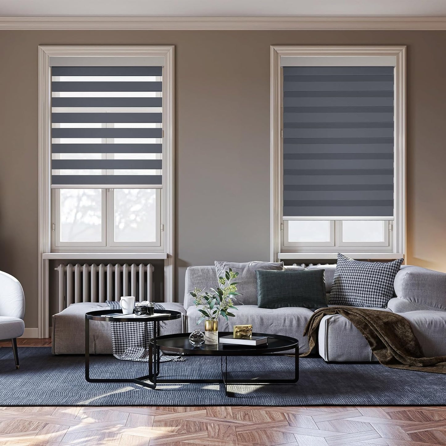 HESTIA Cordless Zebra Blinds Light Filtering Roller Shades UV Blocking Blackout Privacy Indoor Window Blind for Home Office Day and Night, Blue Grey,27" W x 54" H