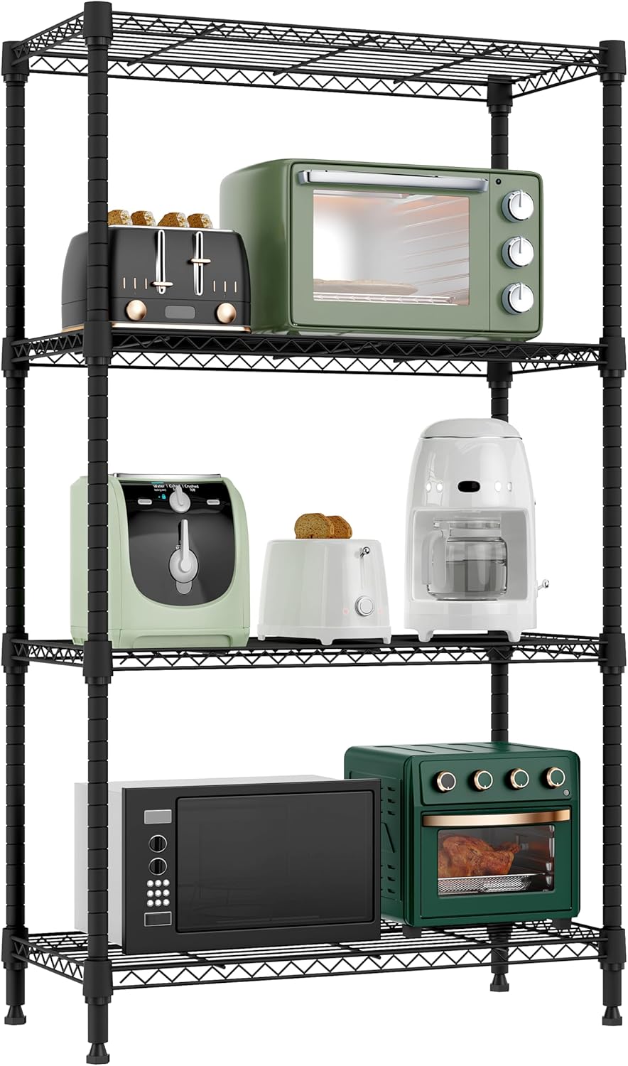 1000 lbs 4 Tier Shelf Metal Storage Shelves Wire Rack Closet Organizers for Garage Kitchen Bathroom Laundry Black 11.8" D x 25.6" W x 45.5" H - NestledHome
