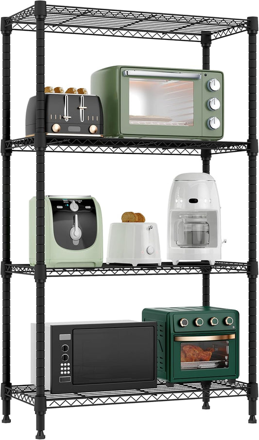 1000 lbs 4 Tier Shelf Metal Storage Shelves Wire Rack Closet Organizers for Garage Kitchen Bathroom Laundry Black 11.8" D x 25.6" W x 45.5" H - NestledHome
