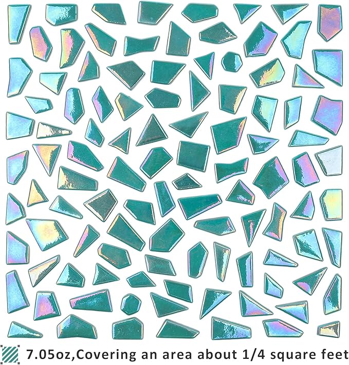 Youway Style Iridescent Teal Glass Mosaic Tiles for Crafs Bulk,200g Broken Stained Glass Pieces for Crafts DIY Mosaic Making Art Decor