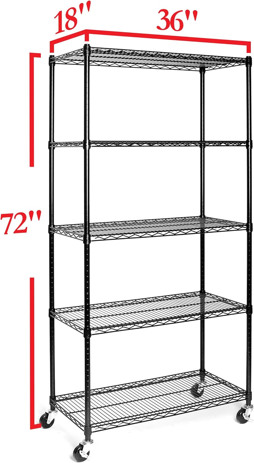 Seville Classics UltraDurable Heavy Duty NSF Solid Steel Wire Rack Storage Unit, Organizer for Garage, Warehouse, Office, Restaurant, Classroom, Kitchen, Black, 5-Tier Shelving, 36" W x 18" D - NestledHome