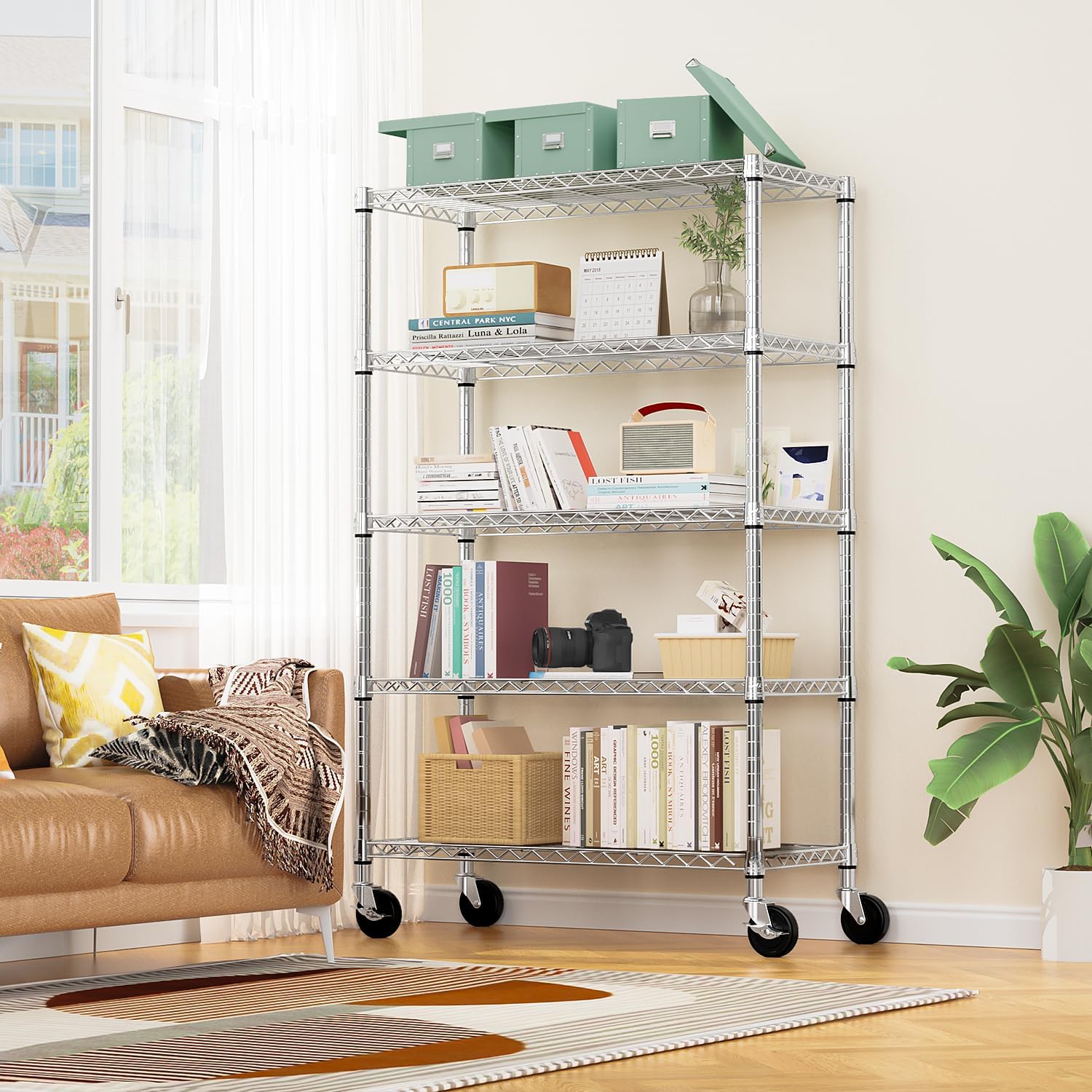 5-Shelf Storage Shelves,Wire Shelving Heavy Duty Metal Storage Shelving Unit Adjustable Garage Shelving Rack Pantry Kitchen (Chrome, 5 Tier,17.7" D x 47.2" W x 76.7" H) - NestledHome