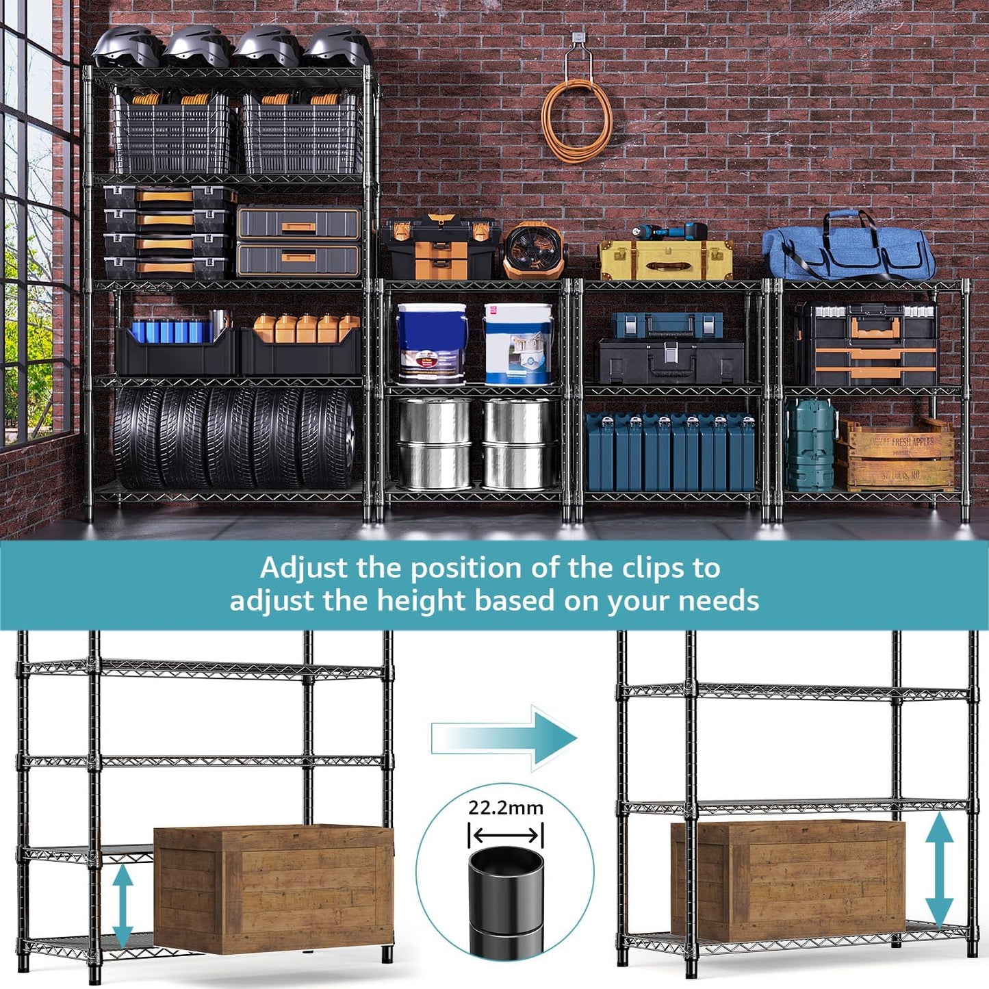 1750 lbs Steel Storage Shelving 5-Tier Utility Shelving Unit Steel Organizer Wire Rack for Home,Kitchen,Office,Garage, 1750 LBS Capacity 17.7" D x 47.2" W x 72.3" H - NestledHome