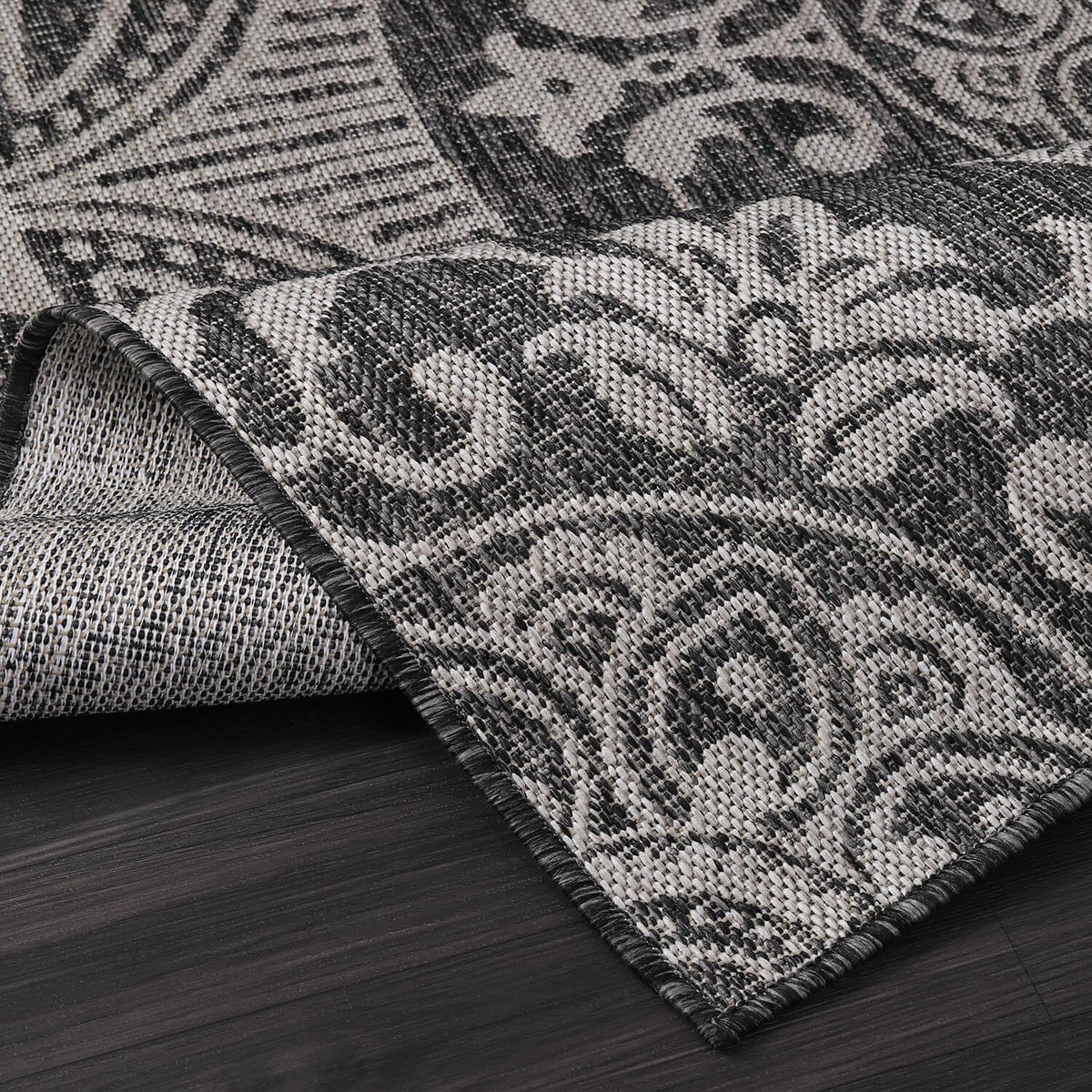 Medallion Outdoor Rug 6x9 Washable Outside Carpet for Indoor Patio Porch Waterproof Easy Cleaning Non Shedding Area Rugs Dark Gray 6 x 9