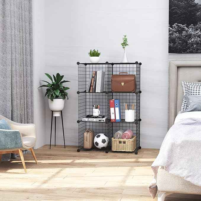 C&AHOME Wire Cube Storage, 6 - Cube Organizer Metal C Grids, Modular Shelves Units, Storage Bins Shelving, Closet Organizer, Ideal for Home, Office, Living Room, 36.6”L x 12.4”W x 36.6”H Black