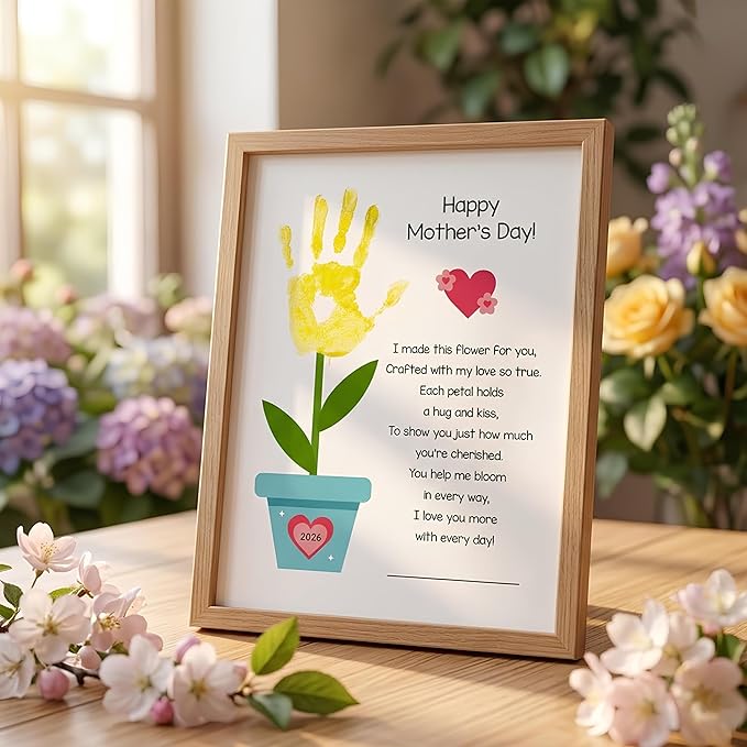 Pack 3 Handprint Floral Flower Bouquet Handprint Craft DIY for Mothers Day Card, Unique Gifts for Mom from Daughter or Son for Mother's Day,Best Presents for Moms, Best mom Ever Gifts, Mothers Day Decor for Mother's Day