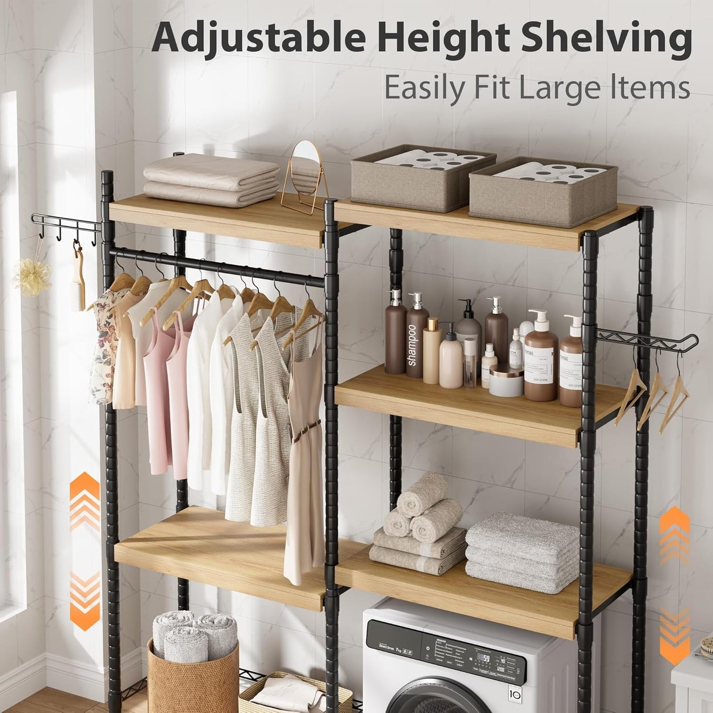Double Row Over Washer and Dryer Storage Shelves, Laundry Room Organization and Storage, Heavy Duty Laundry Room Shelves, with Adjustable Height, 5-Tier - NestledHome
