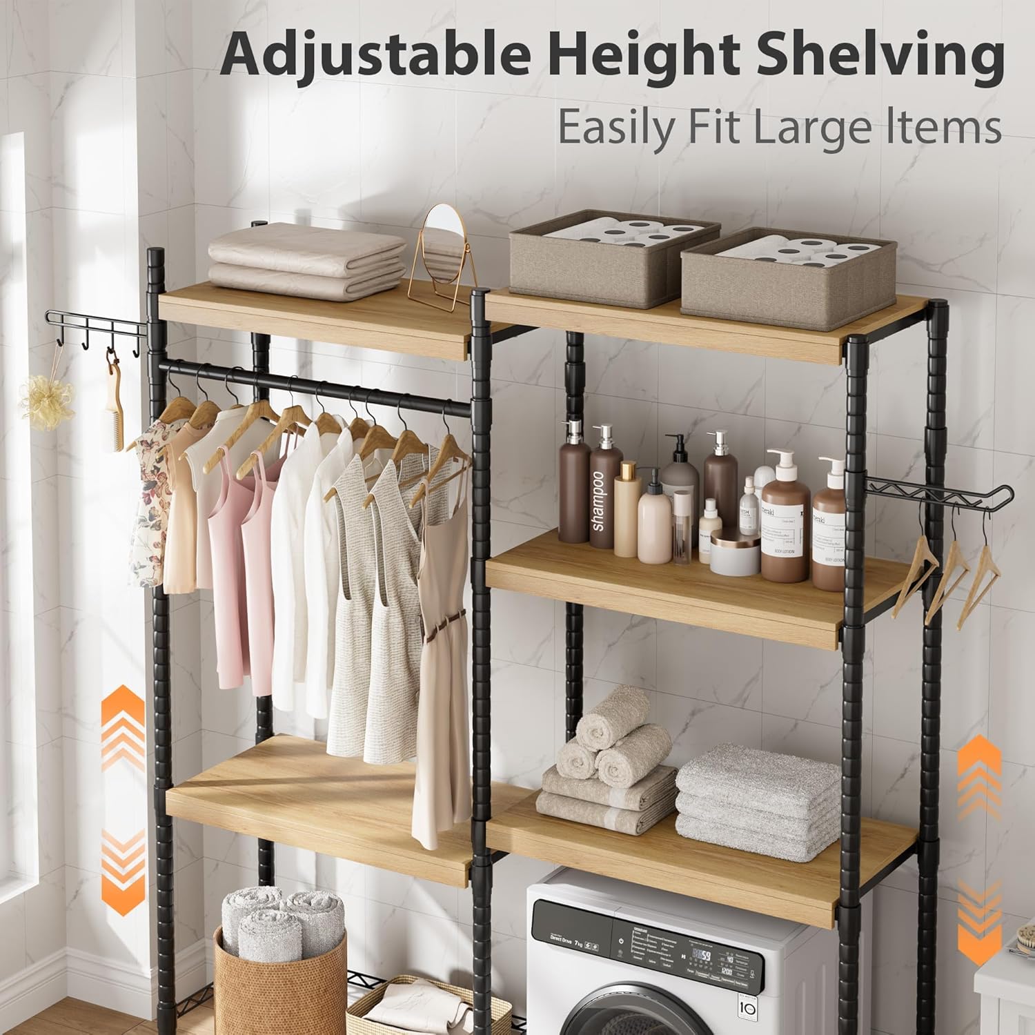Double Row Over Washer and Dryer Storage Shelves, Laundry Room Organization and Storage, Heavy Duty Laundry Room Shelves, with Adjustable Height, 5-Tier - NestledHome