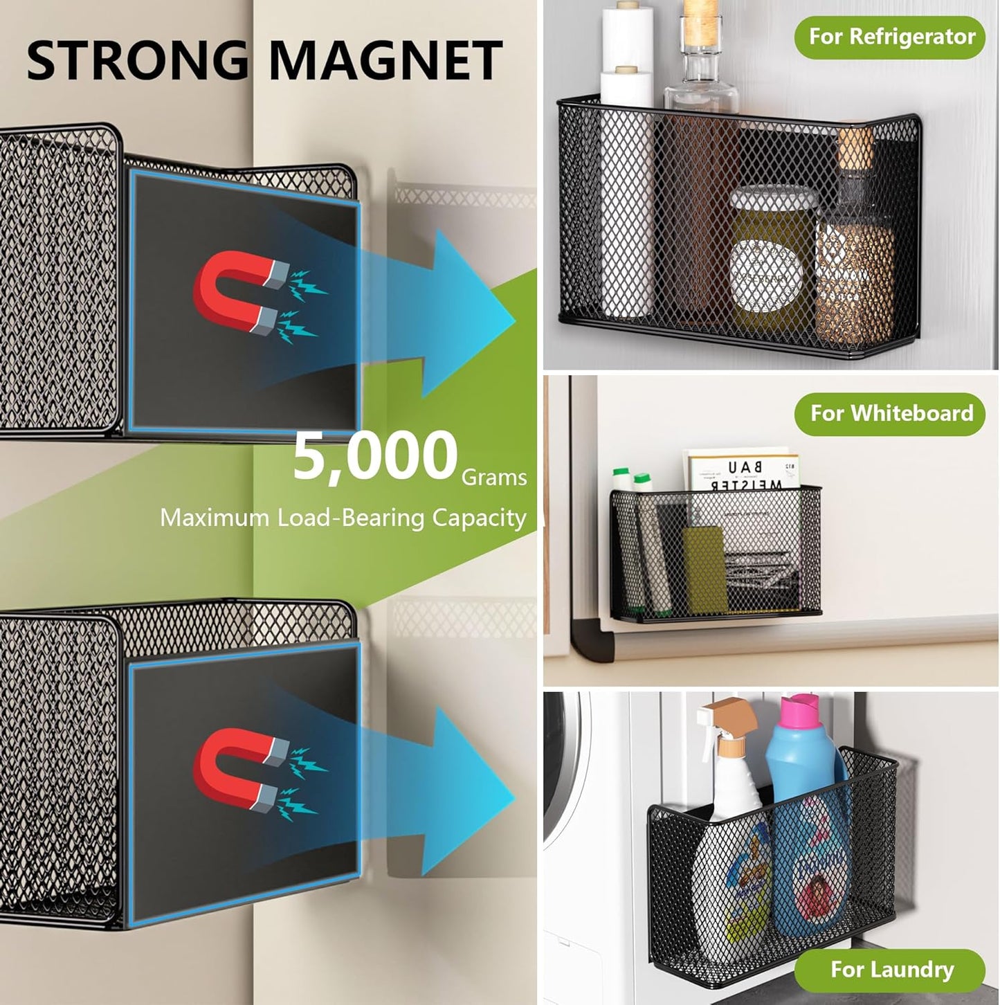 Magnetic Basket Fridge Lint Bin Dryer Ball Holder Laundry Room Organization Home Storage for Class Office School (Mesh，(1-Pack) Black/L) - NestledHome