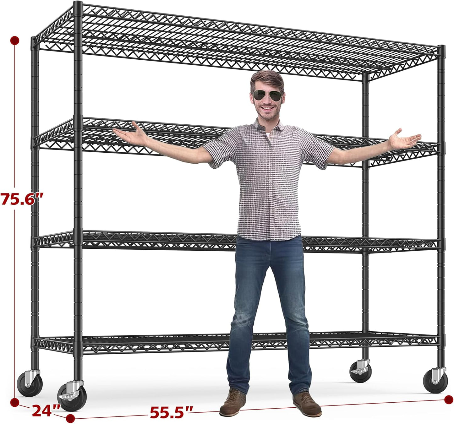 REIBII 75.6" H Storage Shelves Wire Shelving Unit with Wheels 2500LBS Garage Shelving Heavy Duty Metal Shelves for Storage Rack Adjustable Pantry Shelf Commercial Shelving, 75.6" H X 55.5''W X 24" D - NestledHome