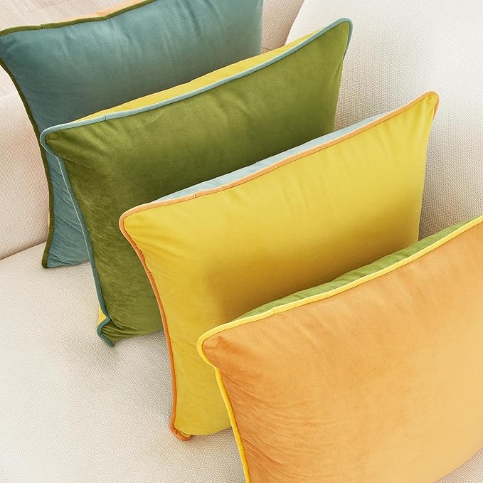 MONDAY MOOSE Decorative Throw Pillow Covers Cushion Cases, Set of 4 Soft Velvet Modern Double-Sided Designs, Mix and Match for Home Decor, Pillow Inserts Not Included (20x20 inch, Yellow/Green)