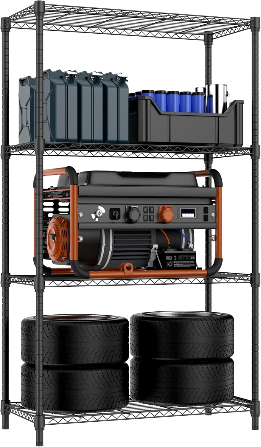 1000 lbs 4 Tier Shelf Metal Storage Shelves Shelving Wire Rack Heavy Duty Closet Organizers for Garage Kitchen Bathroom Laundry Black 15.7" D x 33.5" W x 59.5" H - NestledHome