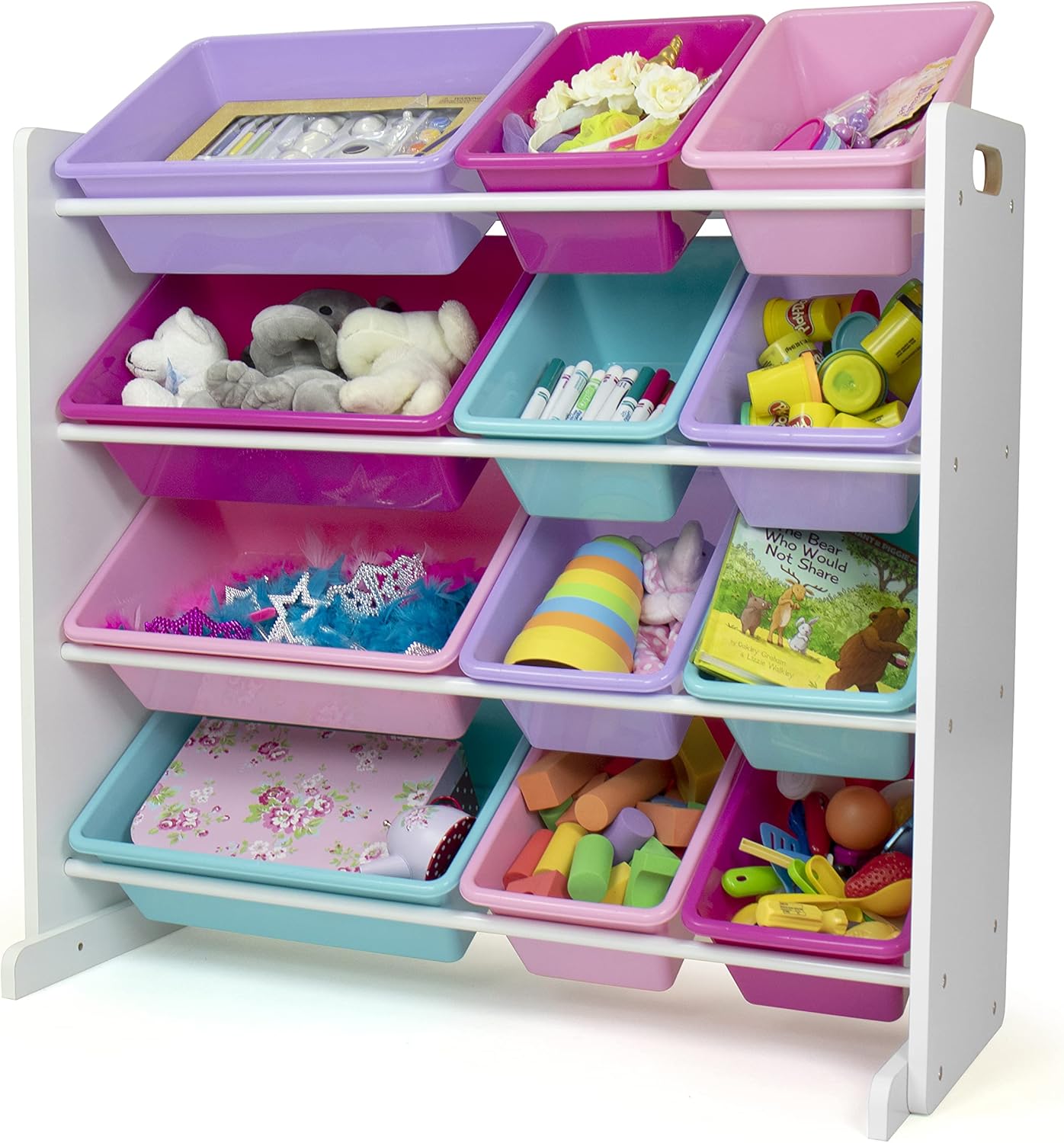 Humble Crew Kids Toy Storage Organizer with 12 Plastic Bins, White/Pink/Purple/Turquoise – Removable Bins for Playroom, Bedroom, Toddler Furniture for Boys and Girls Ages - NestledHome