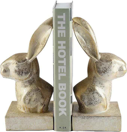 Rabbit Decorative Bookend,1 Pair Cute Bunny Book Ends, Decorative Bookends for Heavy Books, Vintage Shelf Decor,Antique Gold