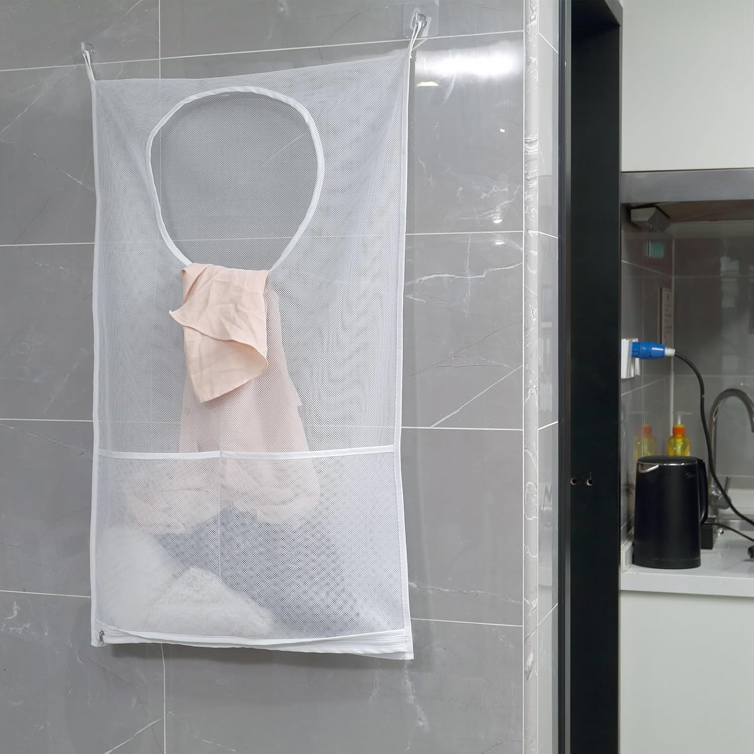 Saves Space Door-Hanging Laundry Bag,Door Hanging Laundry Hamper with 2 Different Types of Hooks, Polyester Fabric Hanging Laundry Basket for Clothes Size 22"X37" -2 Pack White - NestledHome