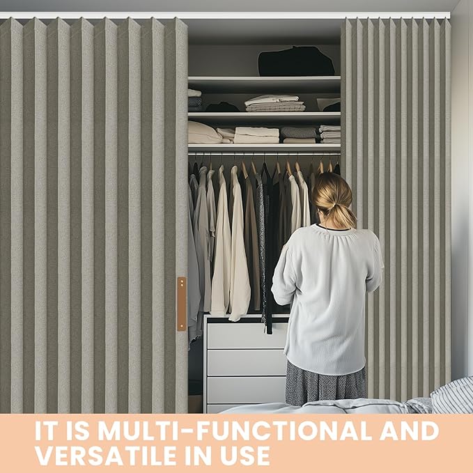 Folding Accordion Partition Divider with Ceiling Track - Hanging Room Curtain, Quick Setup(Grey 100" W x 96" L-Pack of 1)