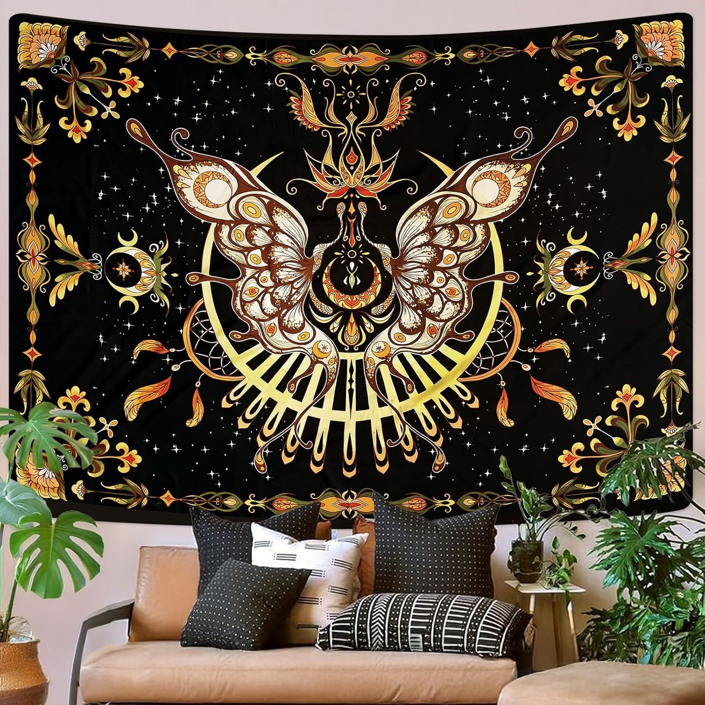 CHDGDHC Butterfly Tapestry - Moth Wall Hanging, UV Resistant, Waterproof, Machine Washable, Lightweight, Psychedelic Bedroom Aesthetic Decor for Bedroom, Living Room, Yoga Room - 47.64x35.43 Inch