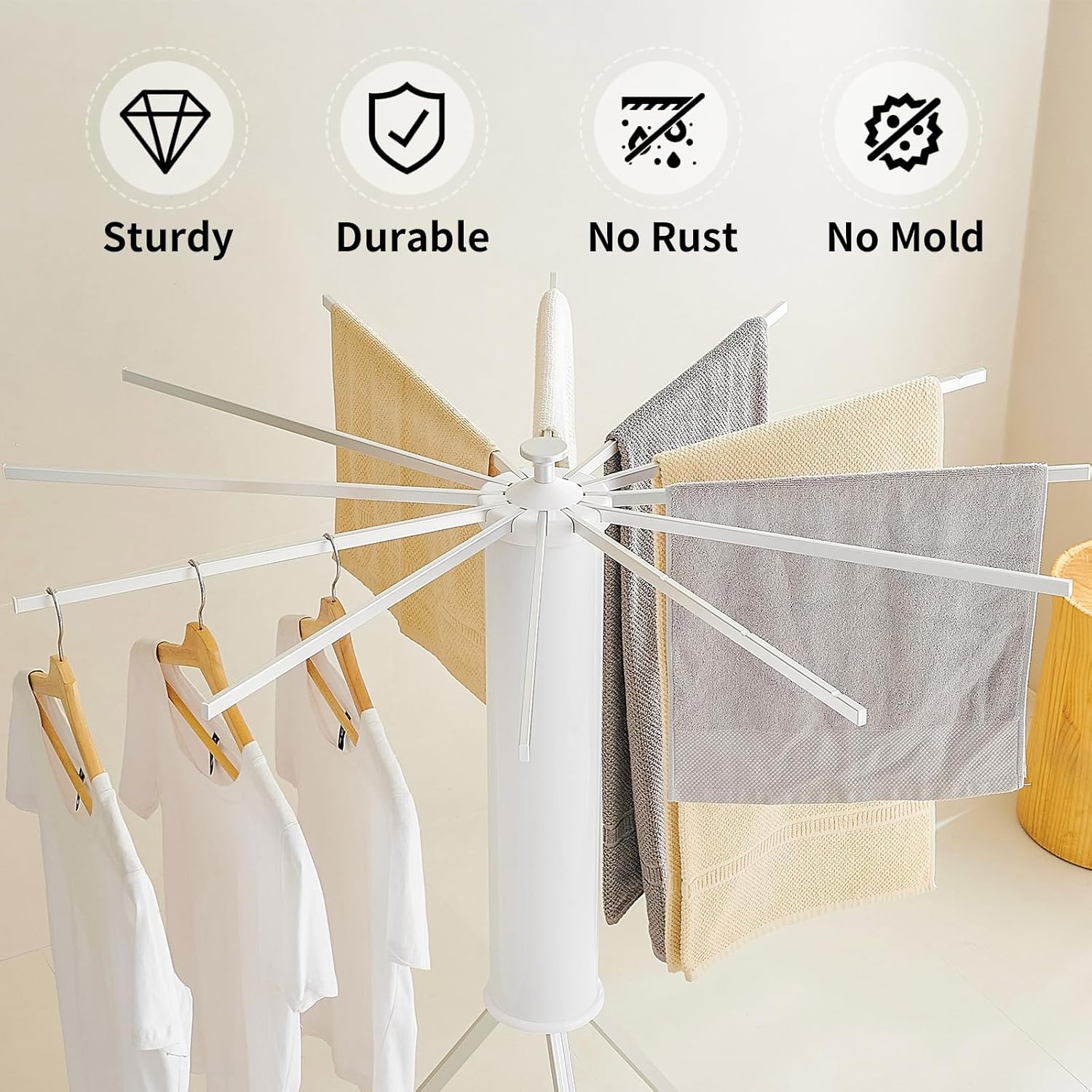 JOOM Tripod Clothes Drying Rack, Garment Rack Portable and Foldable Space Saving Laundry Drying Rack - Drying Rack Clothing Floor Folding Balcony Bedroom Household Aluminum - NestledHome