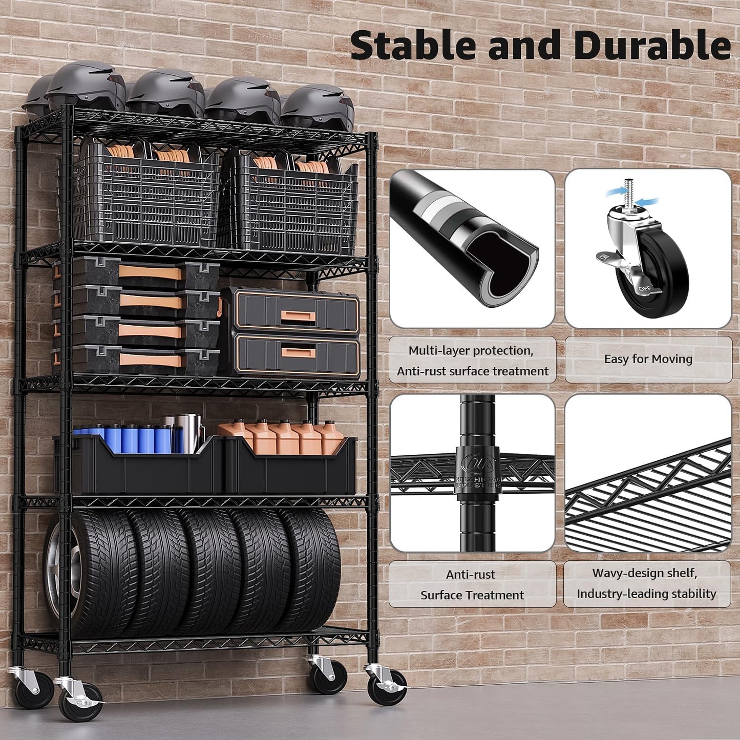 5-Shelf Storage Shelves,Wire Shelving Heavy Duty Metal Storage Shelving Unit Adjustable Garage Shelving Rack Pantry Kitchen (Black, 5 Tier,17.7" D x 47.2" W x 76.7" H) - NestledHome